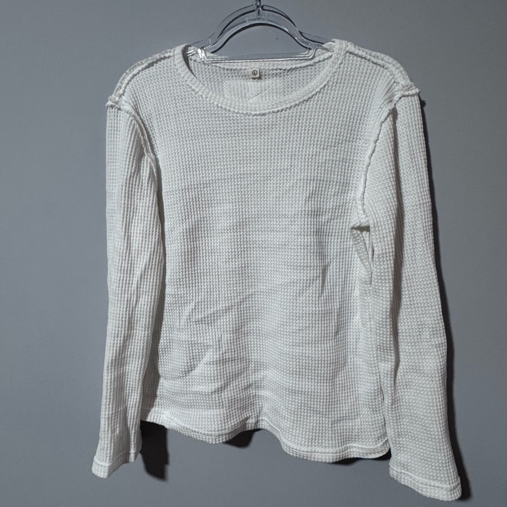 White Waffle Knit Long Sleeve Top